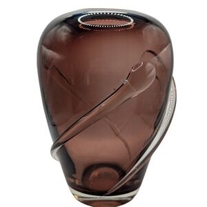 Vintage Purple Vase Large Amethyst Glass Attached Clear Glass Swirls SEE